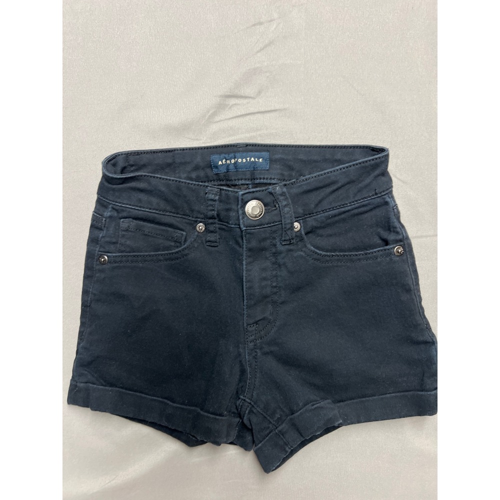 Aeropostale Womens High Waisted Midi Denim Shorts Black Size 000 RN154379